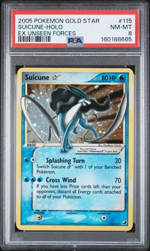 2005 POKEMON EX UNSEEN FORCES GOLD STAR #115 SUICUNE-HOLO PSA 8
