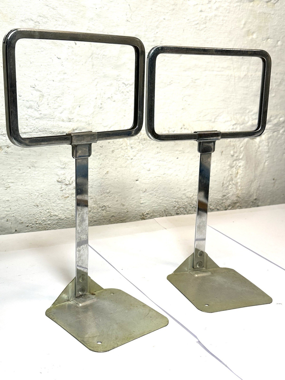(2) VTG 1950s METAL STAND UP CLOTHING STORE PRICE SIGN FRAMES DARLING MI USA 10”