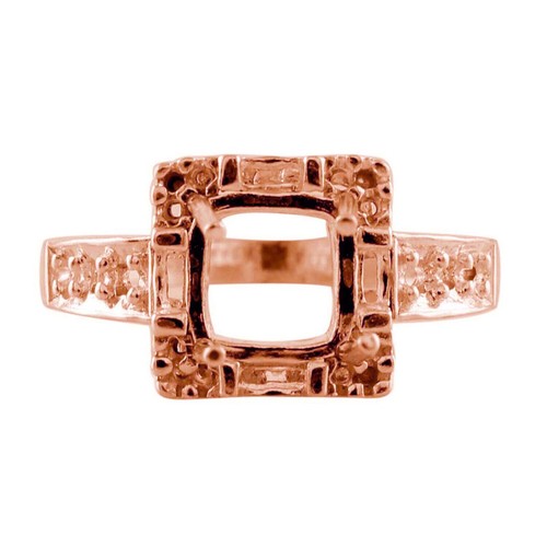 Semi Mount Cushion 8MM Solitaire Accents Ring 925 Sterling Silver Rose Plated