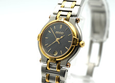 [US DUTY PAID] GUCCI 9000L WATCH Woman Gold black Quartz DATE VINTAGE Ladies #07