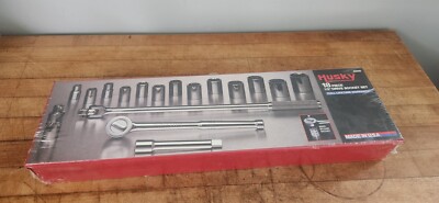 HUSKY 18 piece 1/2'' socket set metal case USA NOS