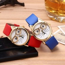 Wristwatch Kids Cartoon Children Cute Cat Quartz Gold Glass Waterproof Gift New