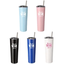 Best Mom Gift 34 oz Stainless Steel Insulated Skinny Tumbler for Mom w/Straw