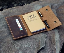 notebook notes book jacket cover card case pen holder bag cow leather brown H461