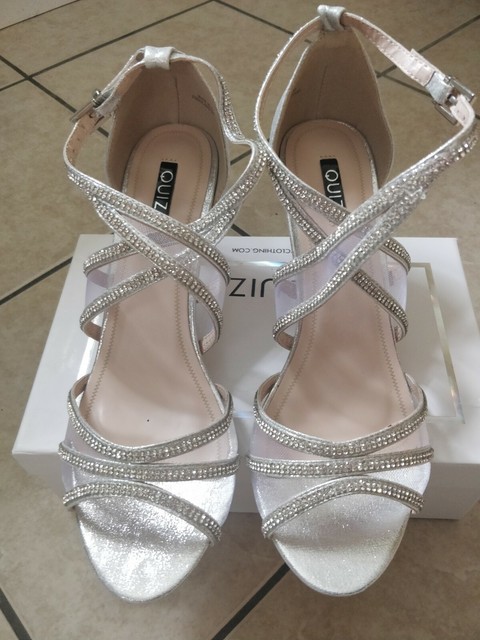 quiz silver diamante bridal shoes