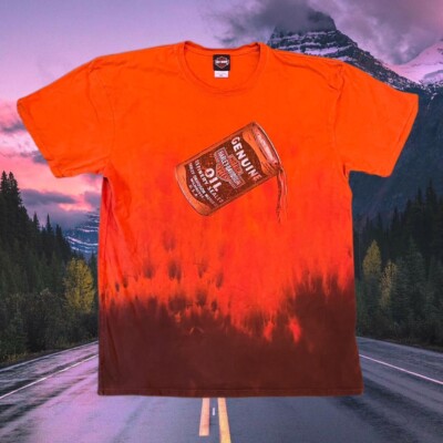 Harley Davidson T Shirt Orange Tie Dye Oil Can 2016 Roughneck Longview Texas 2XL