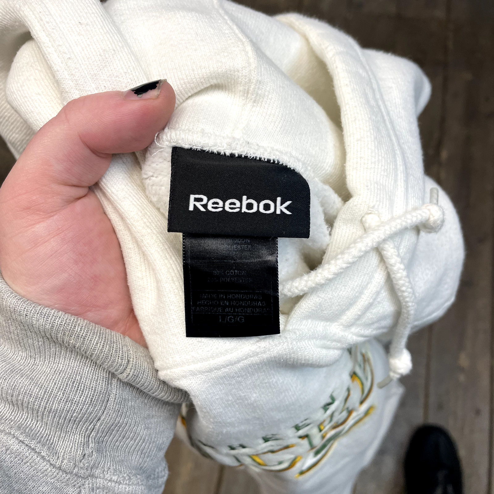 Reebok NFL Hoodie Mens Spellout 90s Green Bay Packers Sweatshirt, White, Large image 8