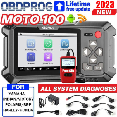 OBDPROG Moto 100 Motorcycle Full System Diagnostic Tool ECU Coding OBD2 Scanner