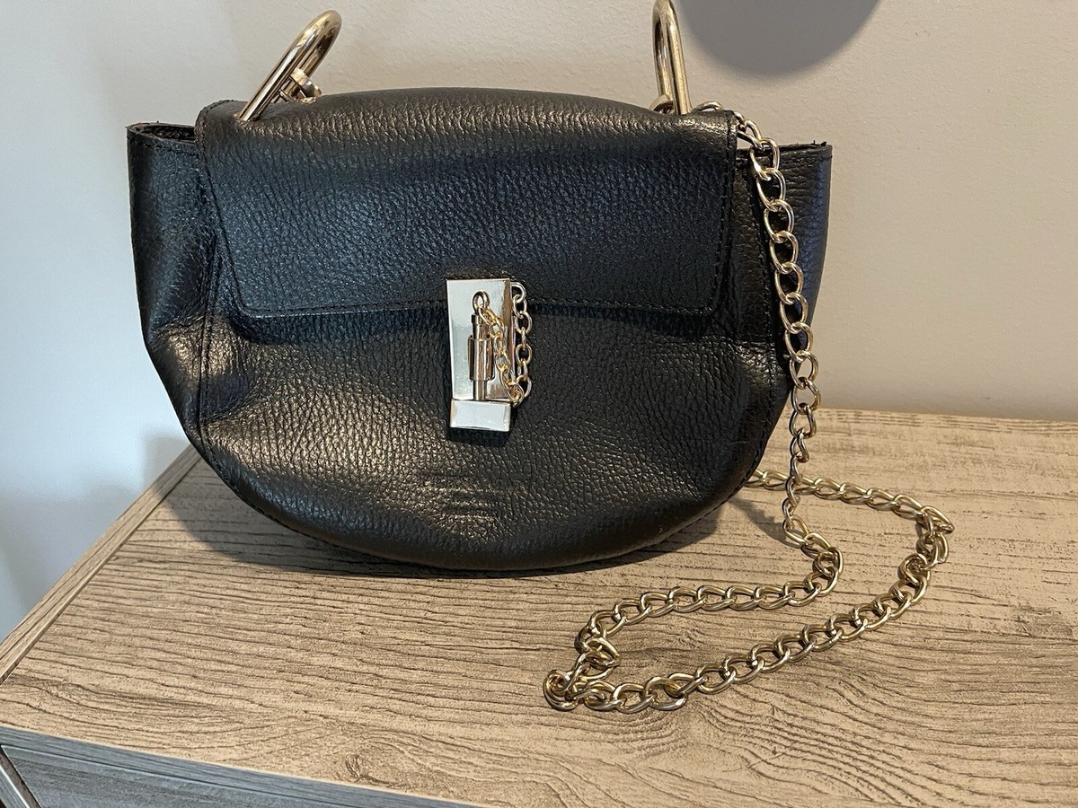 Persaman Black Round Cross Body Bag Handbag Chain Strap