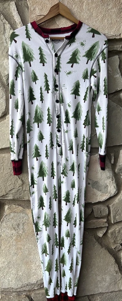Lazy One Pajamas Flap Jack Small Red Buffalo Check Green Xmas Trees One Piece - Image 2 of 4