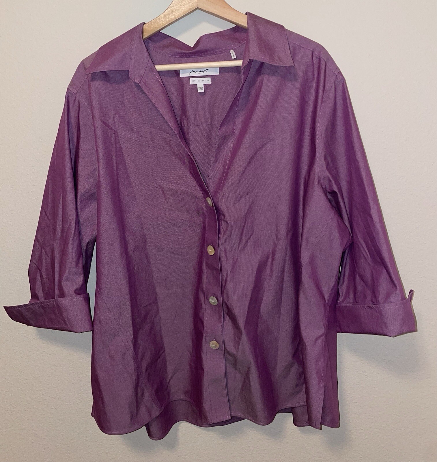 FOXCROFT Purple Reflective Cotton Button Front Shirt Non-Iron Size 20W