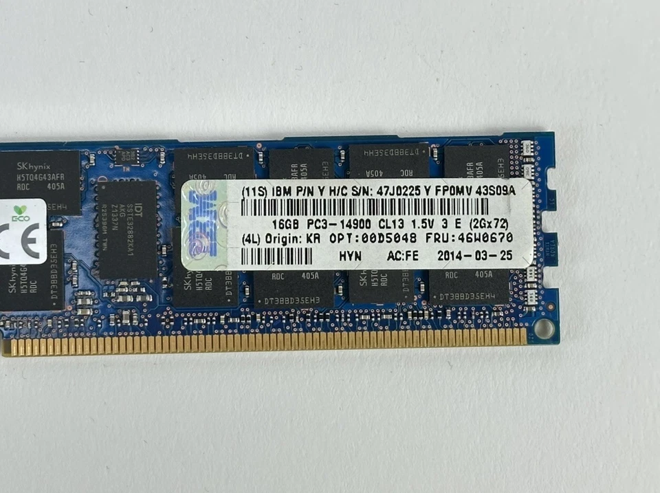 128GB IBM Lenovo Lot of 8x 16GB 2Rx4 PC3L-14900R ECC DDR3 RAM Memory 47J0225 - Image 4 of 4