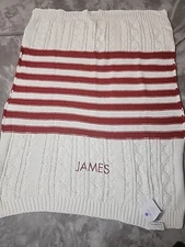 Pottery barn baby blanket Unisex blue white cream American Flag With Initials