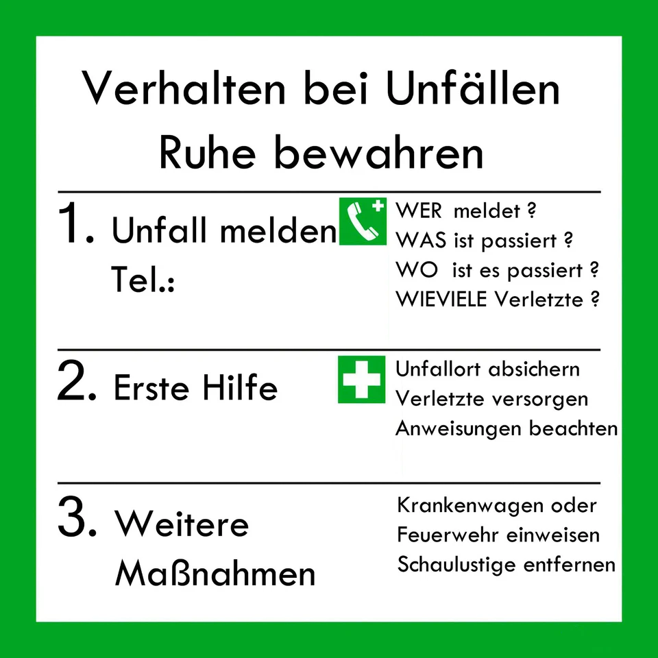 WM-TEAMSPORT Verhalten bei Unfällen PVC-Schild für Aussen + Innen mit Klebe-Anbringung (3M)