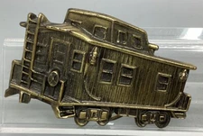 Vintage 1979 Train Caboose Brass Belt Buckle - The Great American Buckle Co.