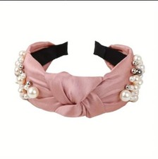 Faux Pearl Headband Knotted Cross Hair Hoop COLOR : PINK