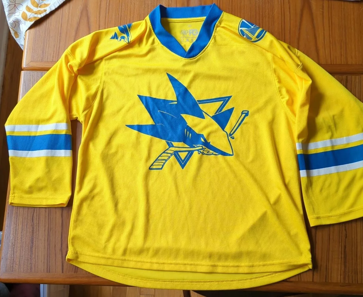 Medium Jersey San Jose Sharks Golden State Warriors Hockey Yellow Blue Zoom SGA