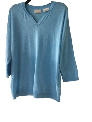 EP PRO Women's XL Cotton Top Pullover  3/4 Sleeve Stretch V-neck Blue NEW