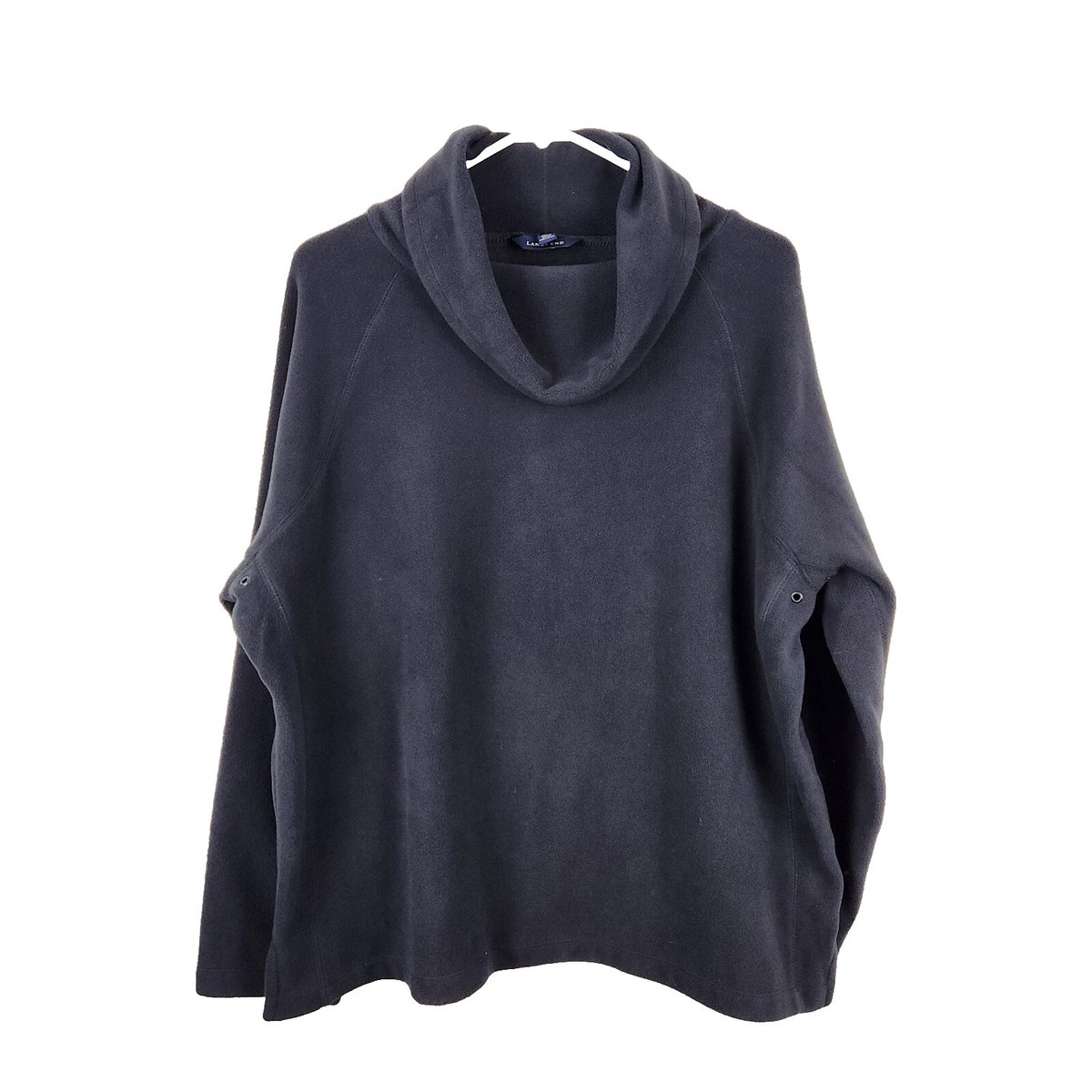 Lands End Womens Black Long Sleeve Cowl Neck Fleece Pullover