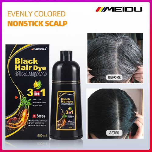 3in1 Black Hair Dye Shampoo Natural Herbal Essences Grey Hair Coverage 500ml US