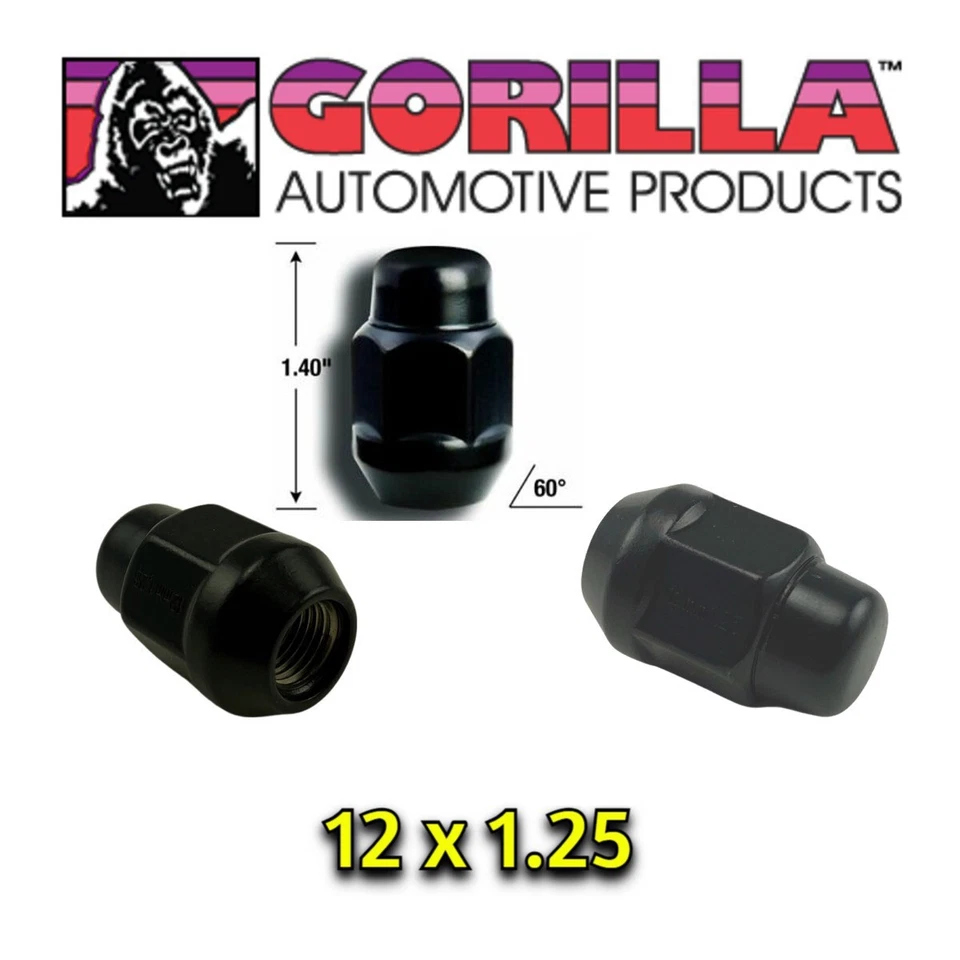 Tuercas de rueda negras Gorilla de 20 piezas 12 mm x 1,25 asiento bellota abultado 12x1,25 91128BC Foto 2 de 4
