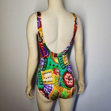Vintage 80s Jantzen Colorful One Piece skirted Swimsuit medium