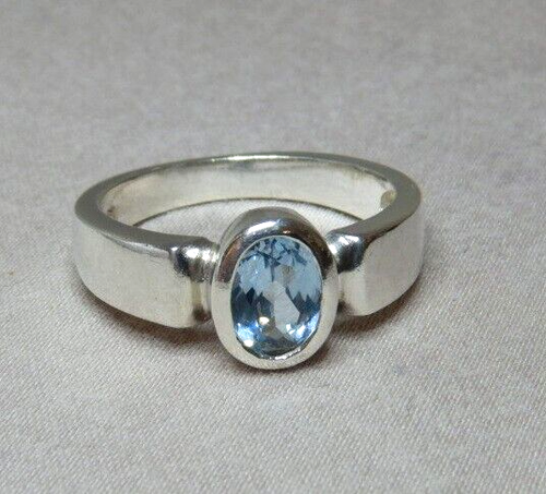 VINTAGE STERLING SILVER AND FACETTED BLUE TOPAZ SET RING 3407