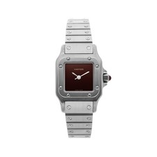 Cartier Vintage Santos Steel Auto Garnet Dial Bracelet Watch 46168281