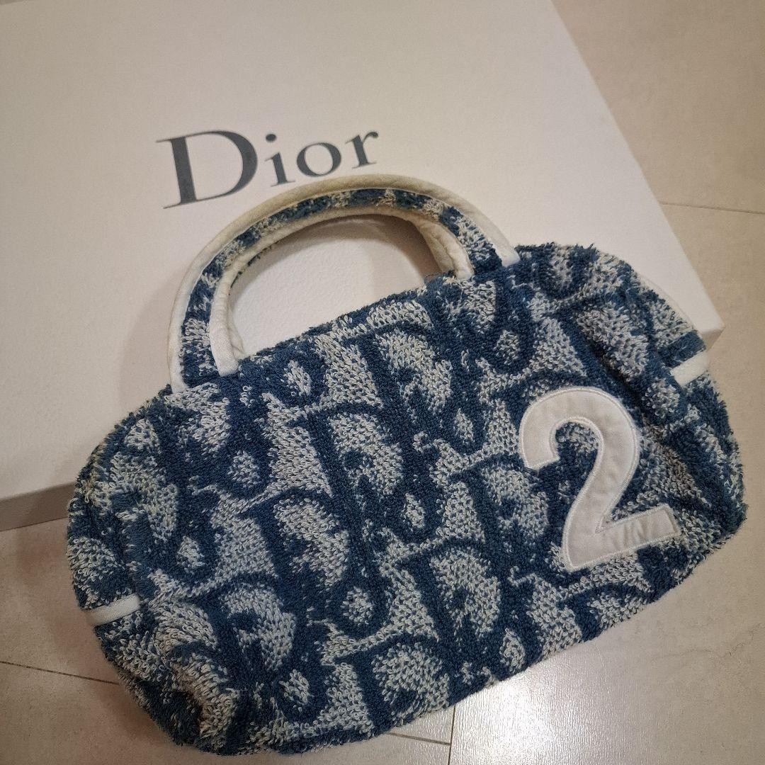 Dior Trotter 2-Way Navy Handbag with Gold Hardware Made in Japan