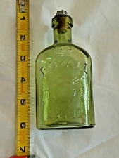 Antique Green Glass EMBOSSED ROYALL LYME MEN'S COLOGNE BOTTLE 5” ENGLAND 4oz