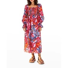 Farm Rio Tropical Banana Maxi Dress Smocked Square Neck Women's Small NWT