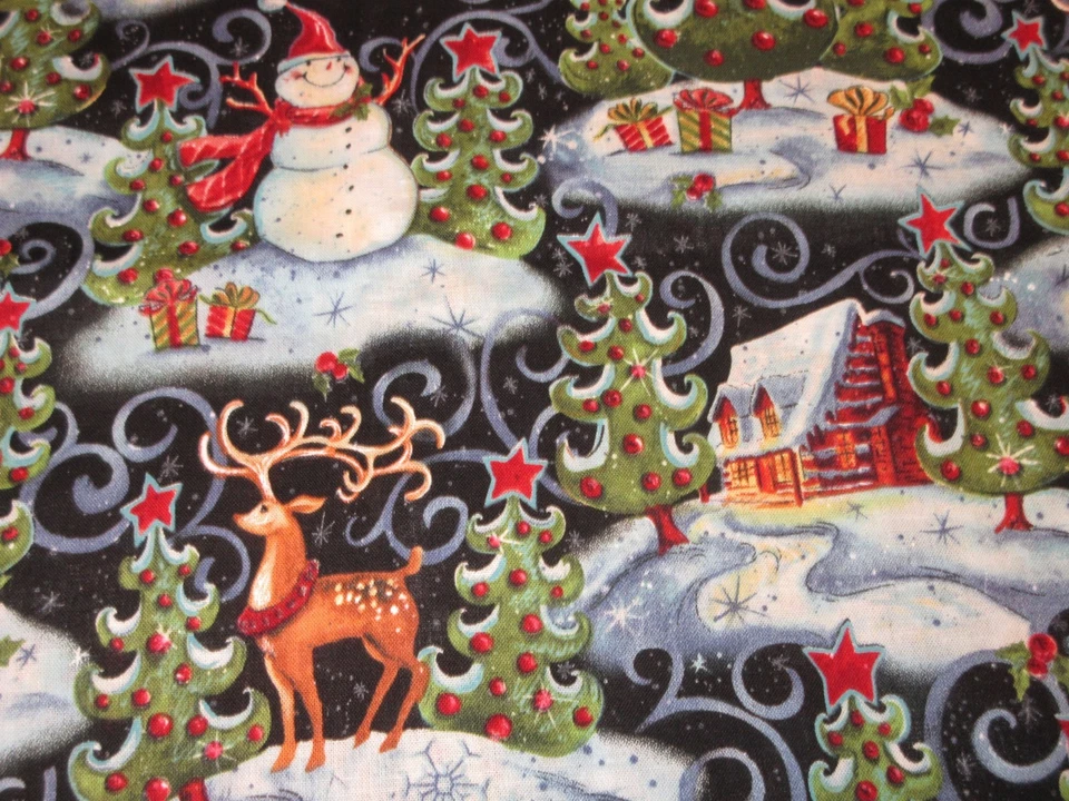 1 Yd Fabric GEOFF ALLEN for Springs Creative “Christmas Spirit” SNOWMAN REINDEER - Image 2 of 2