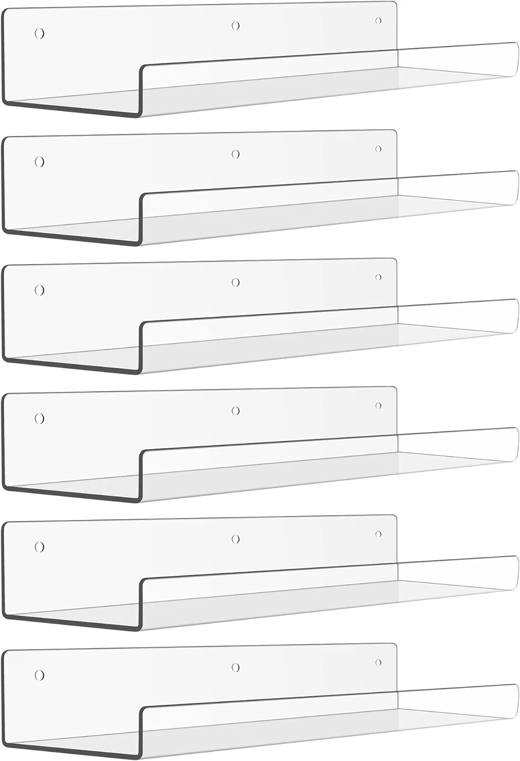 6 Pack Acrylic Floating Shelves 15x4 Clear Wall Shelf Organizer for Home Decor