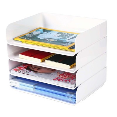 4 Tiers White Stackable A4 Paper Trays Office Desk File Holder Organizer