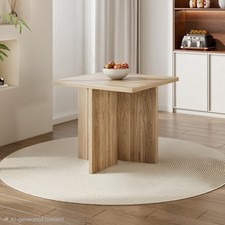 Modern Square Dining Table Natural Oak Effect Compact Kitchen Table