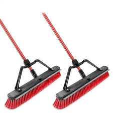 (2-Pack) Libman Squeegee Push Broom w Steel Handle + Brace Shop Garage Red Black