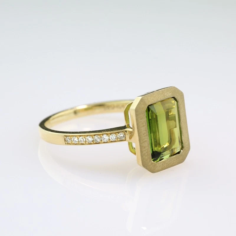 Anillo De Turmalina Verde Verdelith Diamantes 585er Oro Amarillo 14KT,Nuevo - Imagen 4 de 4