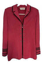 St John Collection Pink Black Knit Zip Up Blazer Jacket Size 8 