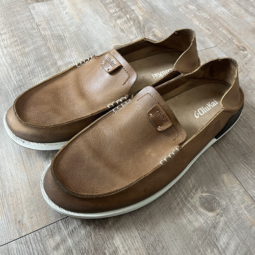 Olukai Mens Kakaha Moc Toe Loafers Brown Leather Slip On Comfort Shoes Size 12 - Picture 1 of 11