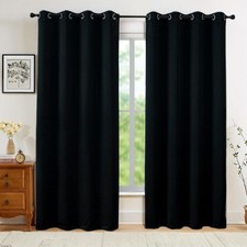 100 Blackout Black Curtains 84 Inches Long 2 Panels for Bedroom Living Room,...