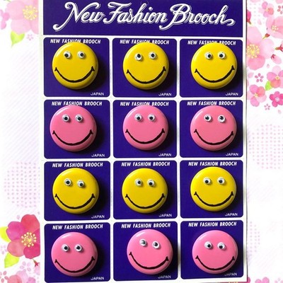 Showa Vintage Badge Nicochan Badge with Eyeball Set of 12 6 Yellow and 6 Pink Co