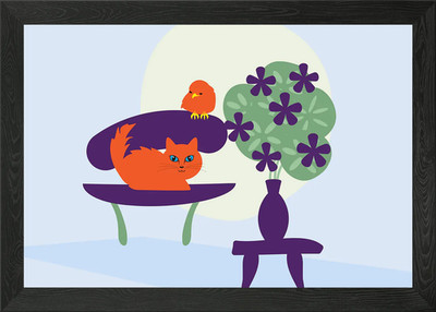 Katze Vogel Stuhl Zimmer 7 gerahmtes Wandbild Poster Leinwandbild Bild