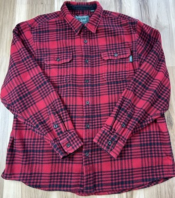 WOOLRICH Brawny Flannel Shirt Jacket Ruby Red Black Plaid 2XL Barn Chore Coat