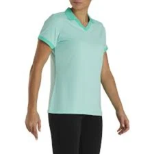 FootJoy FJ Golf Womens Medium Green Striped V Neck Shirt Open Collar