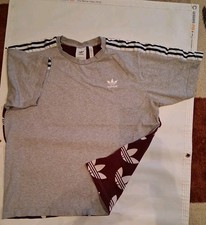 Adidas Originals Men's Burgundy T Shirt XL Ringer 3-Stripes Logo Print Back