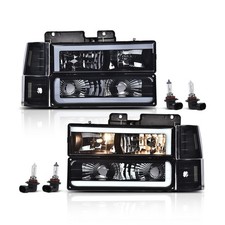 LED DRL Headlights Pair Chevy C/K 1500 2500 3500 94-98 Smoke Lens Black Housing