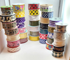 Lot of 47 Rolls of NEW Wired Ribbon 1.5 in and 2.5 in dots stripes checks Wreath