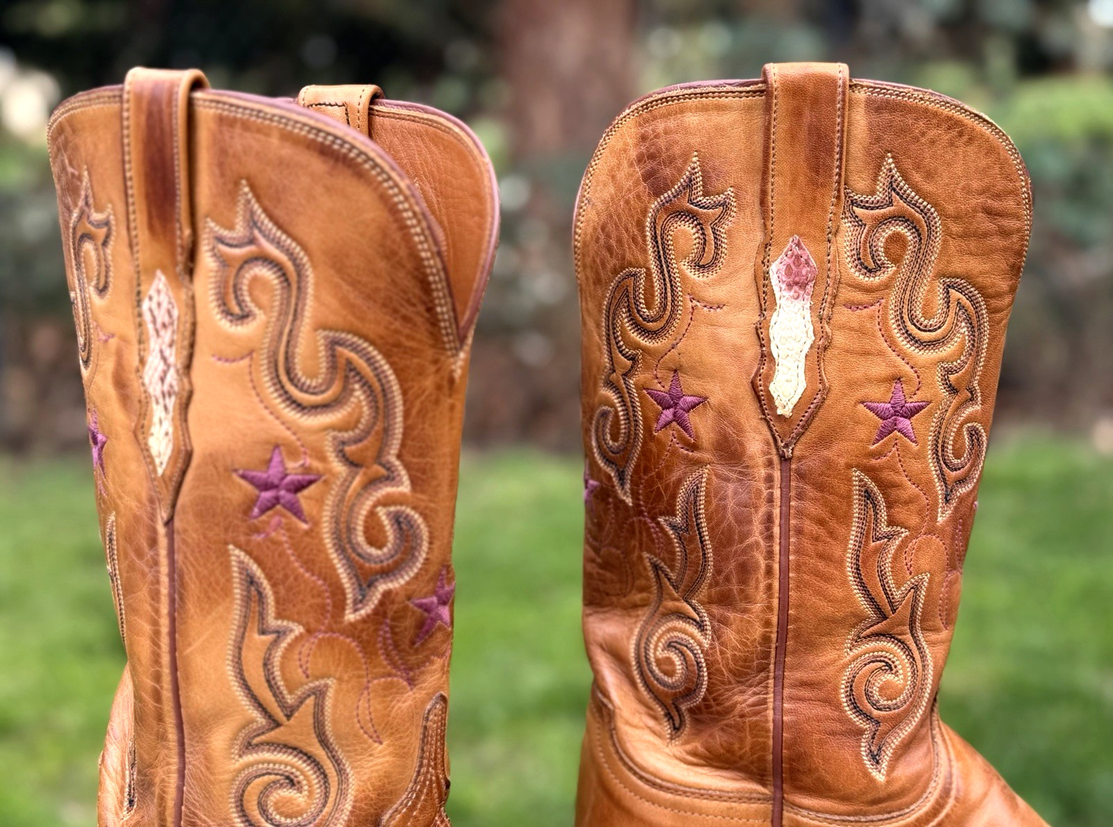 Vtg Lucchese Genuine Python Wingtip ⭐ Embroidered… - image 12