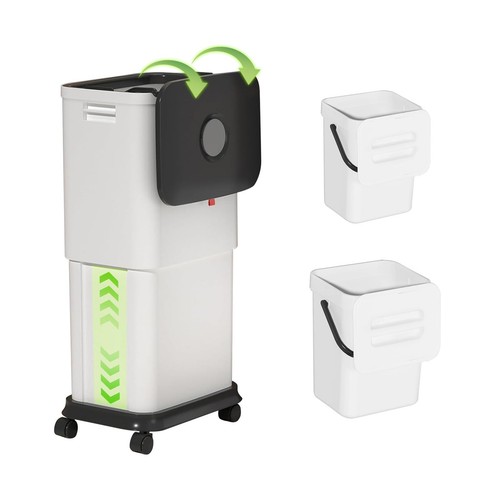3-Piece Adjustable Trash Bin Set Compact and Stackable,Elevating Lid for Easy...