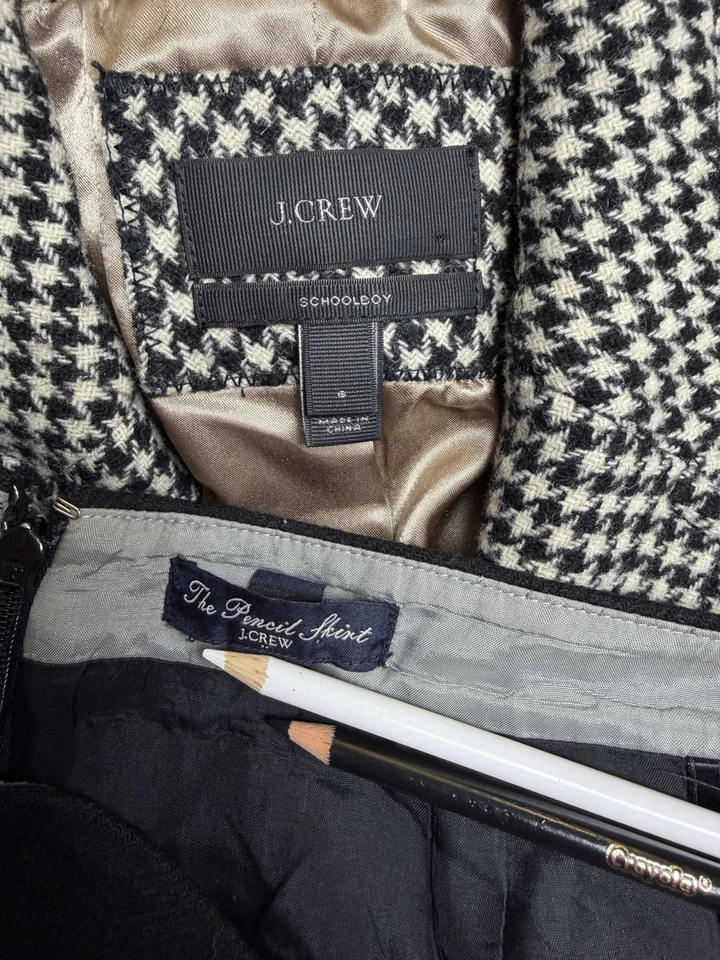 NEW J Crew Skirt Suit Size 6 Two Piece Set Houndstooth Wool Pockets Pencil Skirt - Image 2 of 4